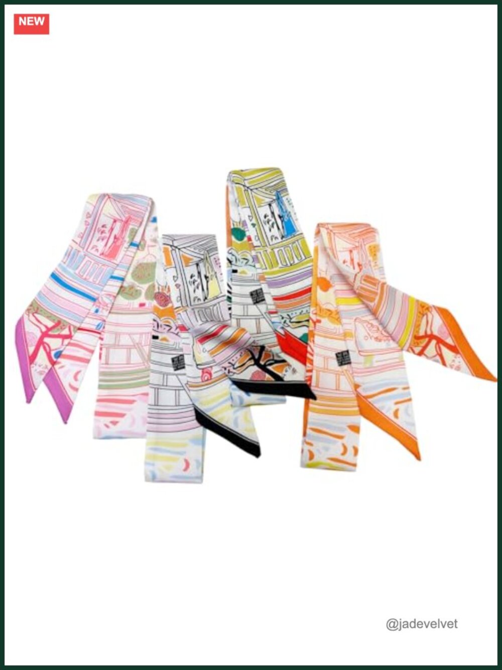 4-Pack Silk Feel Skinny Scarf for Handbag & Hair, 100% Polyester, Long